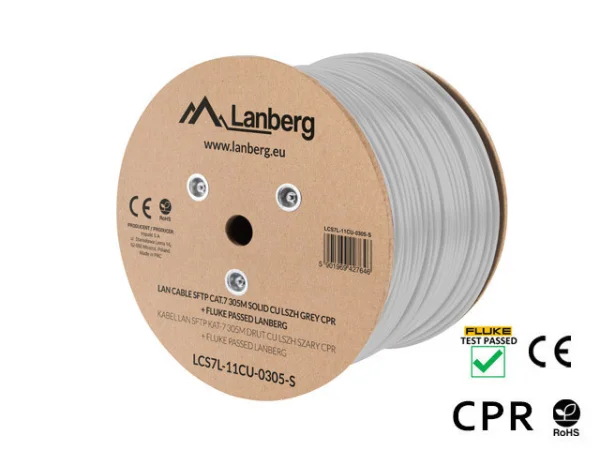 LAN KABEL CAT.7 SFTP 305M PEVNÝ CU LSZH ŠEDÝ CPR