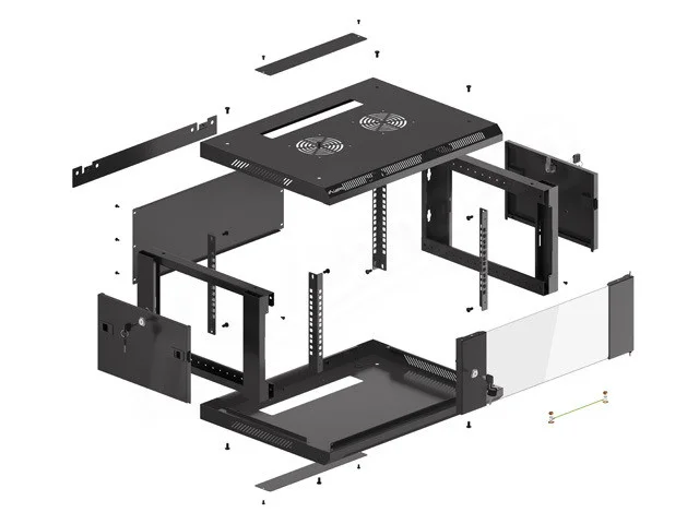 RACKOVÁ SKŘÍŇ 19" NÁSTĚNNÁ 4U/600X450 (FLAT PACK) S PROSKLENÝMI DVEŘMI ČERNÁ  V2