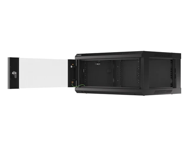 RACKOVÁ SKŘÍŇ 19" NÁSTĚNNÁ 4U/600X450 (FLAT PACK) S PROSKLENÝMI DVEŘMI ČERNÁ  V2
