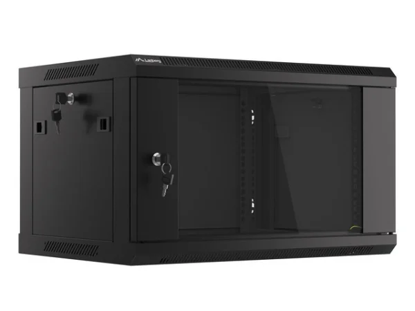 19" RACKOVÁ SKŘÍŇ PRO MONTÁŽ NA STĚNU 6U/600X450 (FLAT PACK) S PROSKLENÝMI DVEŘMI ČERNÁ  V2