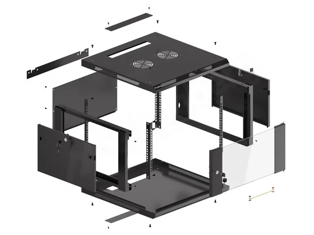 19" RACKOVÁ SKŘÍŇ PRO MONTÁŽ NA STĚNU 6U/600X600 (FLAT PACK) ČERNÁ  V2