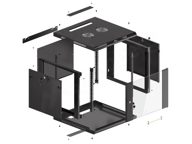 RACKOVÁ SKŘÍŇ 19" PRO MONTÁŽ NA STĚNU 9U/600X600 (FLAT PACK) V2 ČERNÁ