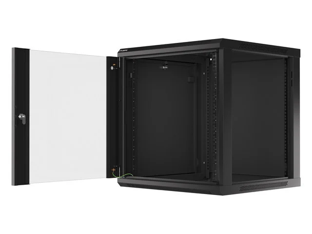 19" RACKOVÁ SKŘÍŇ PRO MONTÁŽ NA STĚNU 12U/600X600 (FLAT PACK) S PROSKLENÝMI DVEŘMI ČERNÁ  V2