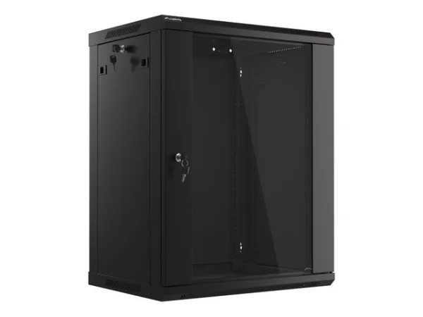 19" RACKOVÁ SKŘÍŇ PRO MONTÁŽ NA STĚNU 15U/600X450 (FLAT PACK) S PROSKLENÝMI DVEŘMI ČERNÁ  V2