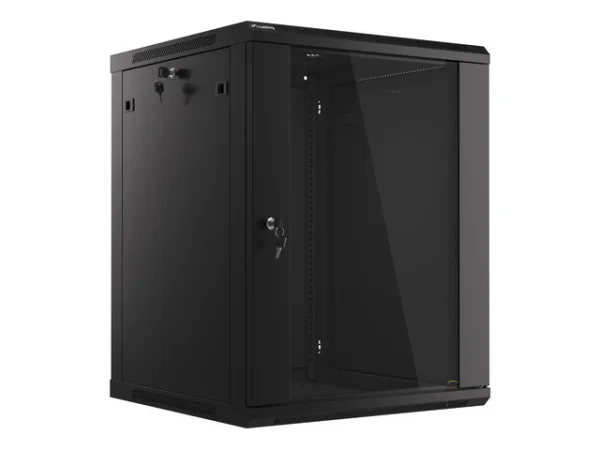 19" RACKOVÁ SKŘÍŇ PRO MONTÁŽ NA STĚNU 15U/600X600 (FLAT PACK) S PROSKLENÝMI DVEŘMI ČERNÁ  V2
