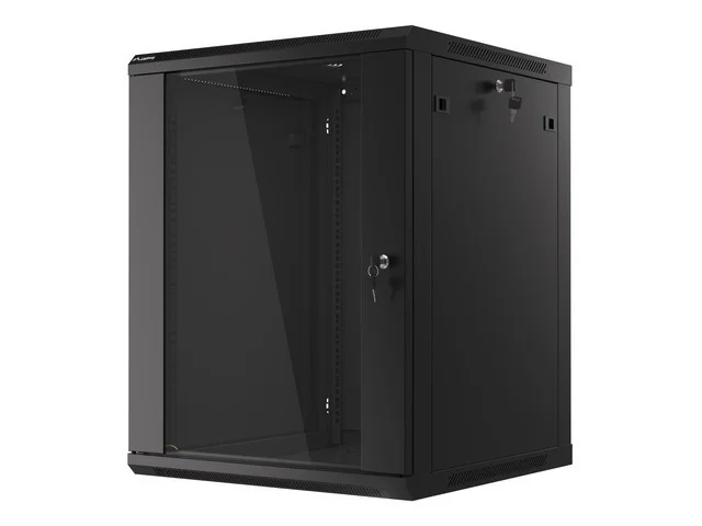 19" RACKOVÁ SKŘÍŇ PRO MONTÁŽ NA STĚNU 15U/600X600 (FLAT PACK) S PROSKLENÝMI DVEŘMI ČERNÁ  V2