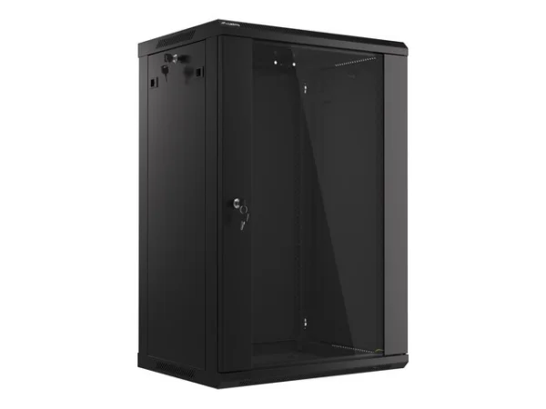 19" RACKOVÁ SKŘÍŇ PRO MONTÁŽ NA STĚNU 18U/600X450 (FLAT PACK) S PROSKLENÝMI DVEŘMI ČERNÁ  V2