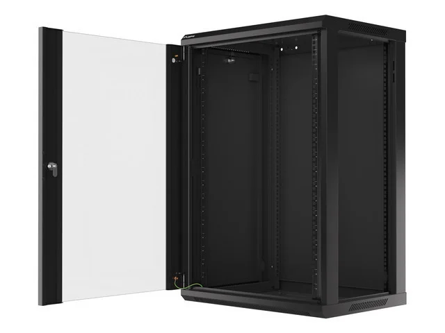 19" RACKOVÁ SKŘÍŇ PRO MONTÁŽ NA STĚNU 18U/600X450 (FLAT PACK) S PROSKLENÝMI DVEŘMI ČERNÁ  V2