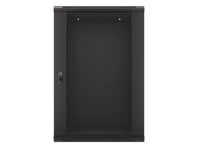 19" RACKOVÁ SKŘÍŇ PRO MONTÁŽ NA STĚNU 18U/600X450 (FLAT PACK) S PROSKLENÝMI DVEŘMI ČERNÁ  V2