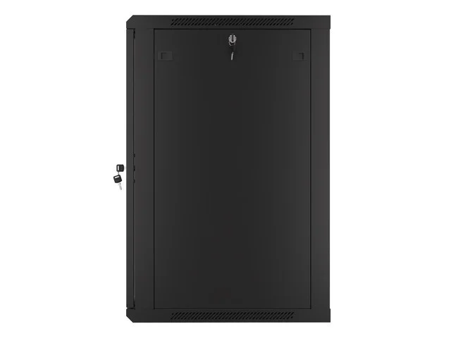 19" RACKOVÁ SKŘÍŇ PRO MONTÁŽ NA STĚNU 18U/600X600 (PLOCHÉ BALENÍ) S PROSKLENÝMI DVEŘMI ČERNÁ  V2