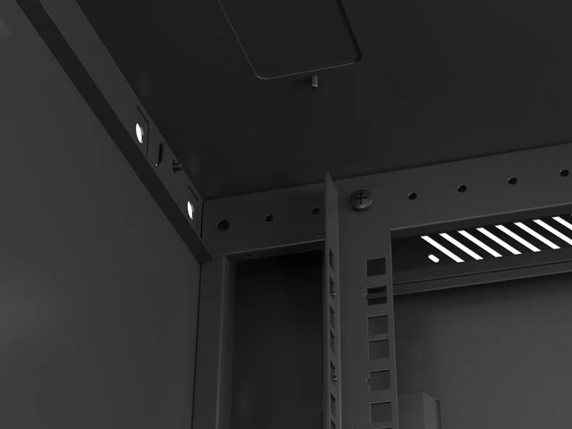 19" RACKOVÁ SKŘÍŇ PRO MONTÁŽ NA STĚNU 18U/600X600 (PLOCHÉ BALENÍ) S PROSKLENÝMI DVEŘMI ČERNÁ  V2