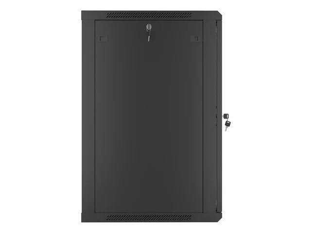 19" RACKOVÁ SKŘÍŇ PRO MONTÁŽ NA STĚNU 18U/600X600 (PLOCHÉ BALENÍ) S PROSKLENÝMI DVEŘMI ČERNÁ  V2