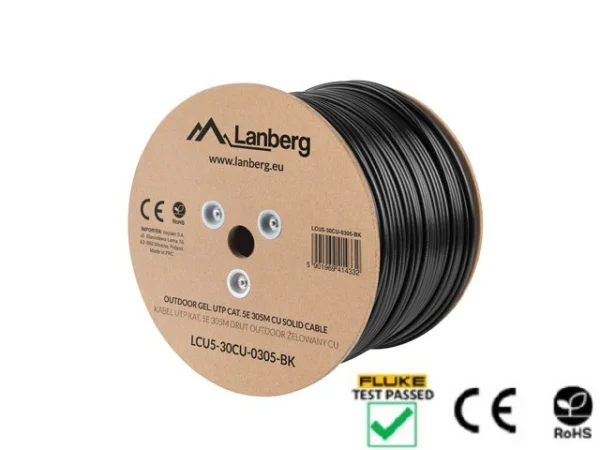 LAN KABEL CAT.5E UTP 305M PEVNÝ VENKOVNÍ CU KABEL ČERNÝ
