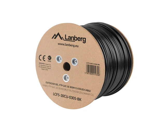 LAN KABEL CAT.5E FTP 305M PEVNÝ VENKOVNÍ CU KABEL ČERNÝ