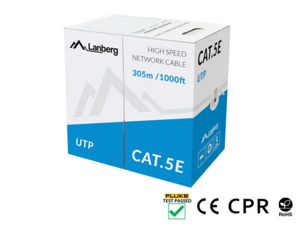 LAN KABEL CAT.5E UTP 305M PEVNÝ CU ŠEDÝ CPR