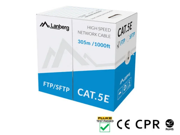 LAN KABEL CAT.5E SFTP 305M PEVNÝ CU CPR +  ŠEDÝ