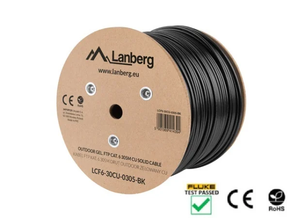 LAN KABEL CAT.6 FTP 305M PEVNÝ VENKOVNÍ CU KABEL ČERNÝ