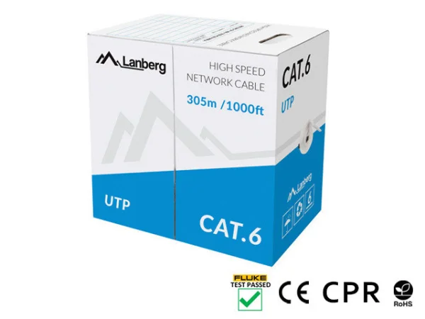 LAN KABEL CAT.6 UTP 305M PEVNÝ CU ŠEDÝ CPR