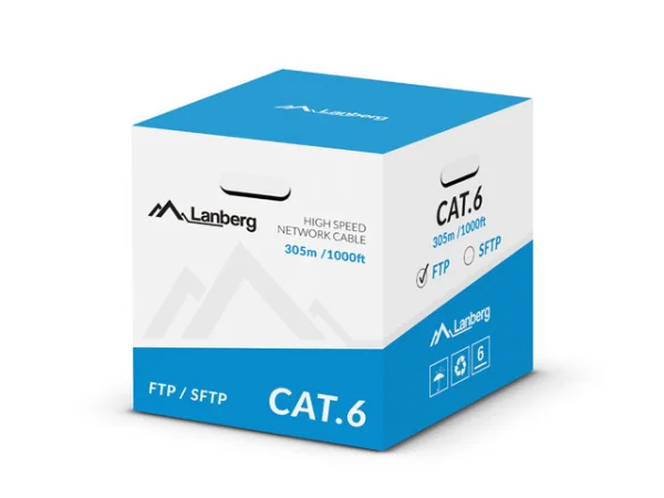 LAN KABEL CAT.6 FTP 305M PEVNÝ CU ŠEDÝ CPR