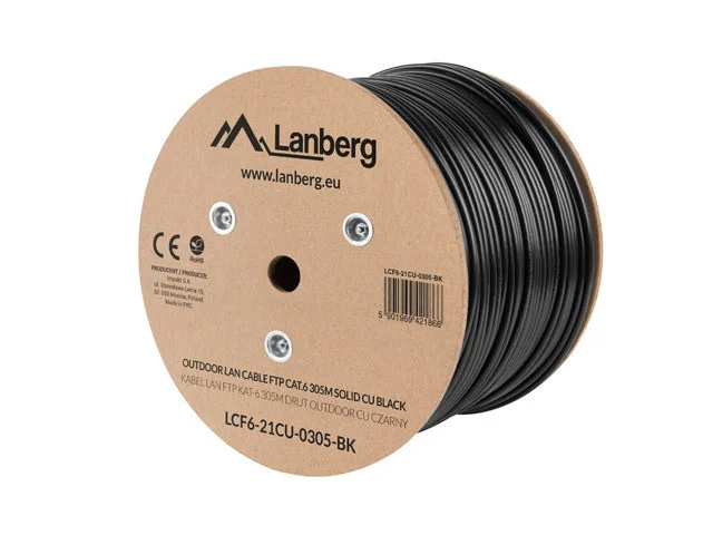 LAN KABEL CAT.6 FTP 305M PEVNÝ VENKOVNÍ CU ČERNÝ