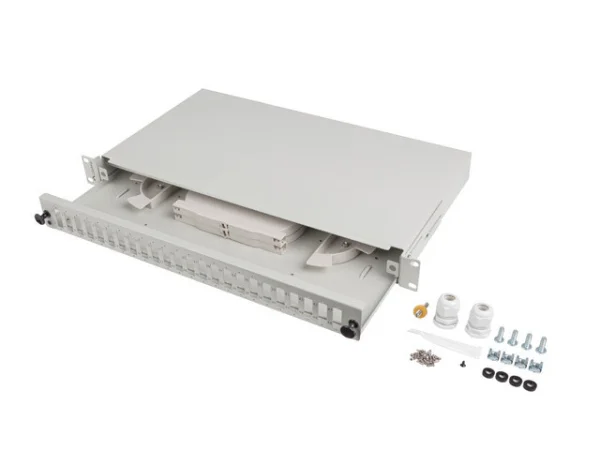 19" 1U OPTICKÝ PATCH PANEL  24XSC DUPLEX / 24XLC QUAD ŠEDÝ + PŘÍSLUŠENSTVÍ
