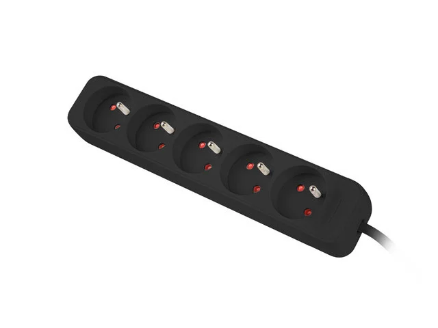 NAPÁJECÍ LIŠTA  3M 5X FRANCOUZSKÉ ZÁSUVKY KVALITNÍ MĚDĚNÝ KABEL ČERNÝ