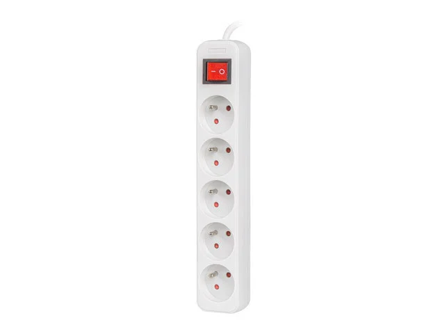 NAPÁJECÍ LIŠTA  1,5 M 5X FRANCOUZSKÉ ZÁSUVKY S VYPÍNAČEM KVALITNÍ MĚDĚNÝ KABEL BÍLÝ