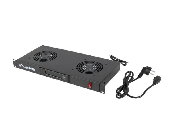 19" VENTILÁTOROVÁ JEDNOTKA / VENTILAČNÍ PANEL S LCD 2 VENTILÁTORY + TERMOSTAT 230V ČERNÁ