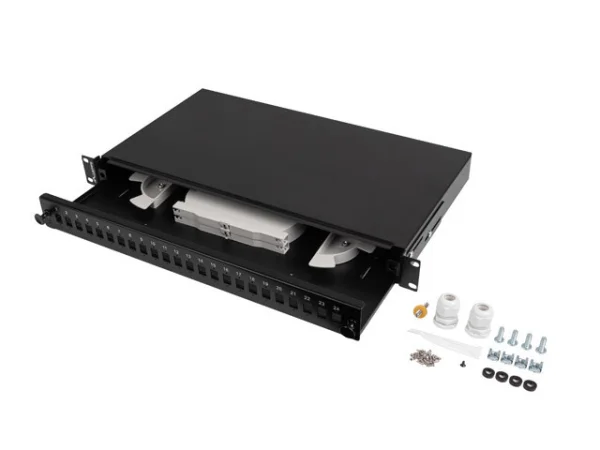 19" RACKOVÝ 1U OPTICKÝ PATCH PANEL  24XSC SIMPLEX/24XLC DUPLEX ČERNÝ + PŘÍSLUŠENSTVÍ
